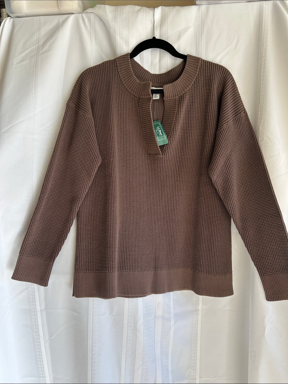 NWT L.L. Bean Women's Waffle-Knit Crew Sweater in Chocolate Brown. Large
